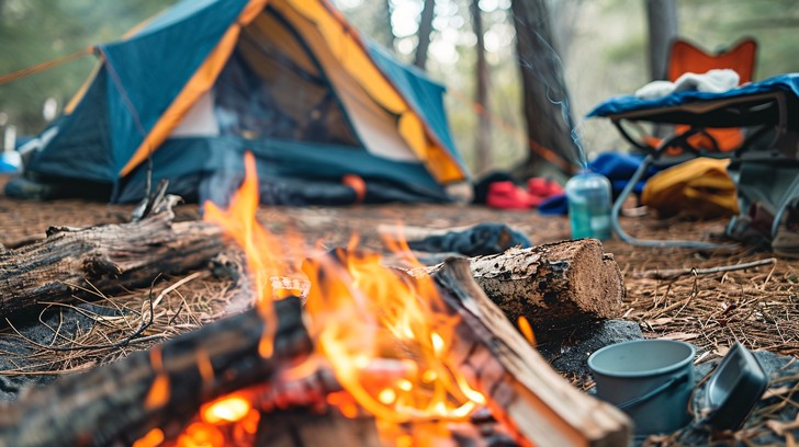 campfire evening camping stockcake